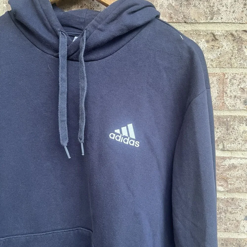 Adidas Mens Fleece Hoodie Navy Blue Extra Large Embroidered Performance Logo